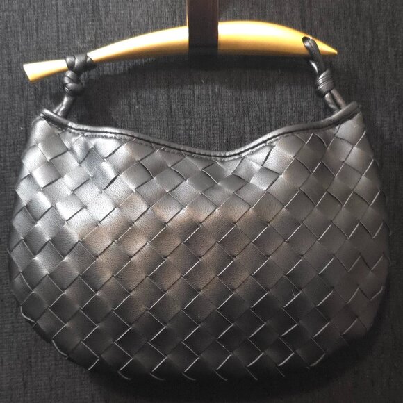 Tiffany & Fred Handbags - Tiffany and Fred Black Woven Leather with Gold Tone Handle Handbag